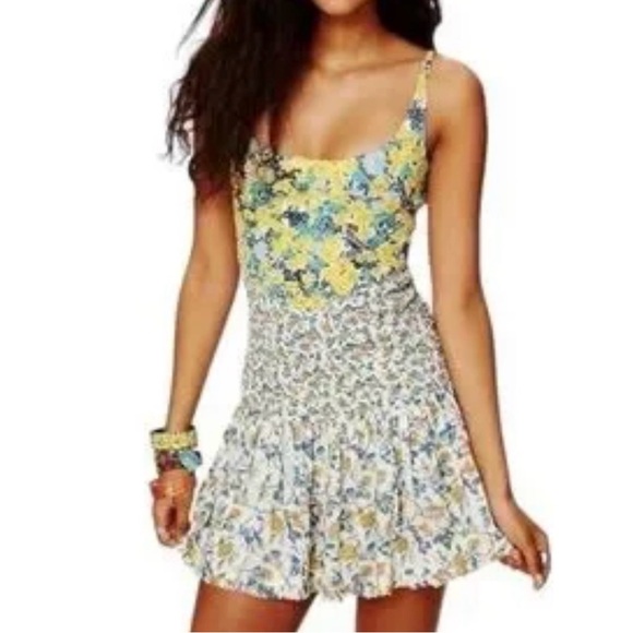 Free People Dresses & Skirts - Free People Blue White Smocked Mini Dress S
